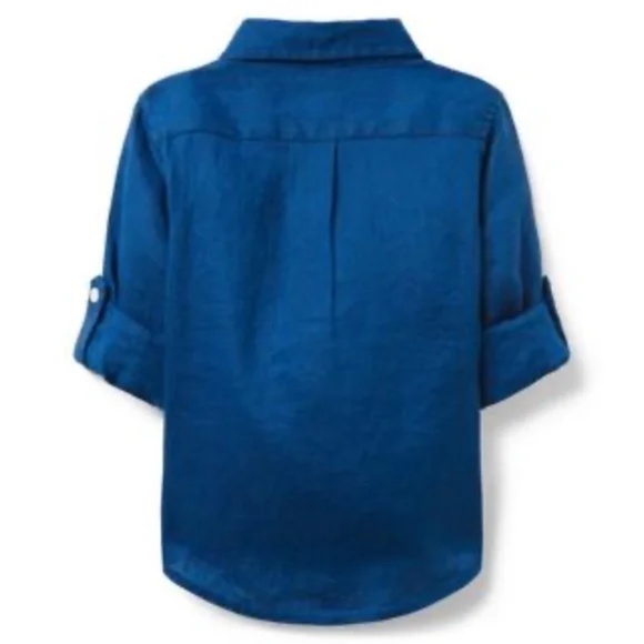 Janie and Jack Boy Royal Blue Linen Roll-Cuff Shirt Size 2T - Picture 2 of 5